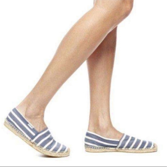 Soludos Blue Stripe Classic Espadrille Flats Denim 10 - Picture 1 of 5
